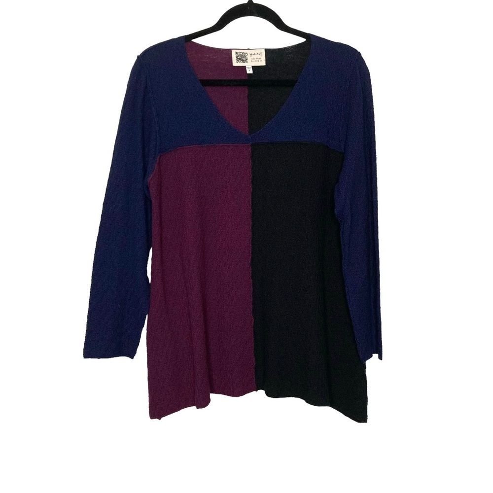 Habitat Color Block Textured Knit V-Neck Pullover Sweater Sz S